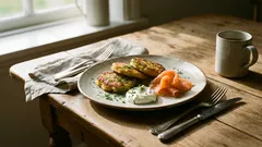 Perunaskonssi pannulla: helppo brunssi savulohella ja ranskankermalla